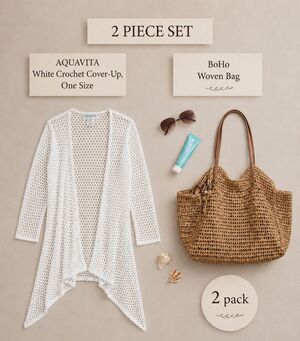 2 PACK LOT! Aquavita Resort Net Cover-up Top & Beach Bag Natural Raffia Vacation